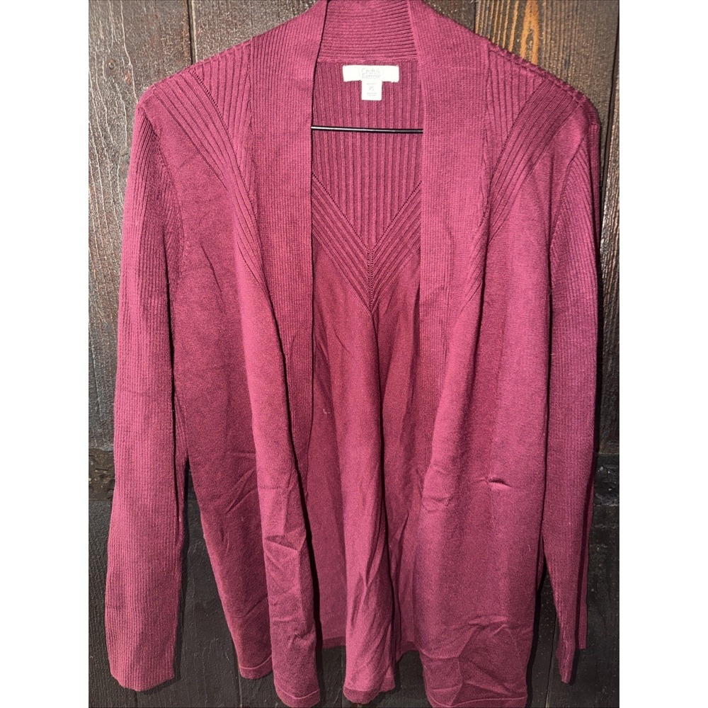 Croft & Barrow Size Petite Small Open Front Cardigan Maroon Long Sleeve P